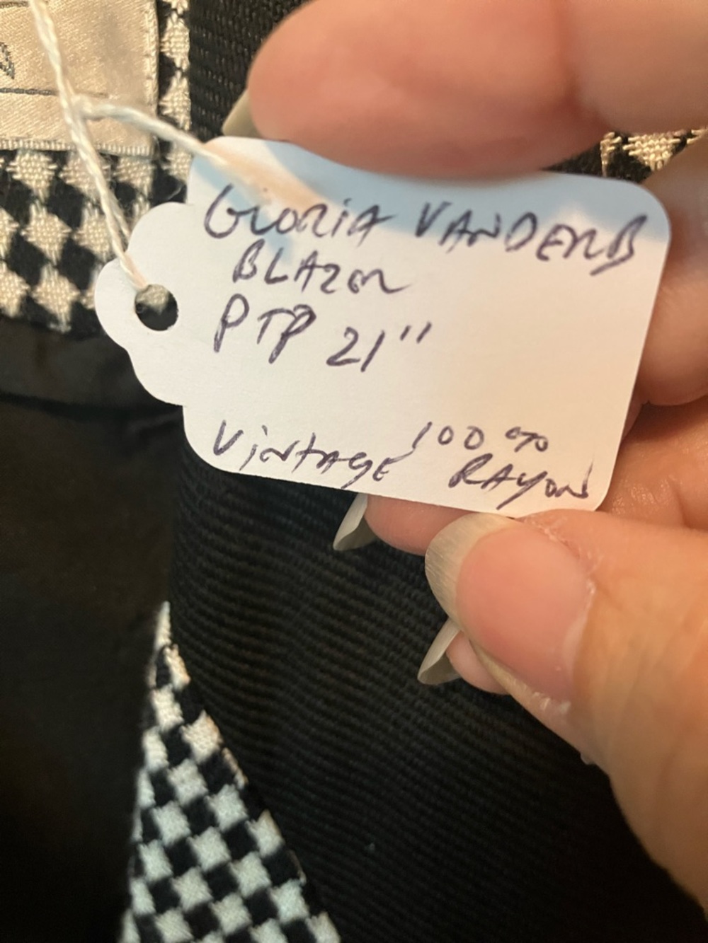 Black & White Houndstooth Double-Breasted Blazer with Black Collar - Picture 3 of 4